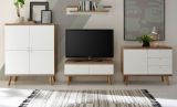 Wohnwand Helge in wei� und Eiche Riviera Schrankwand skandinavisch 4-teilig 341 x 160 cm