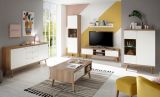 Highboard Helge in wei� und Eiche Riviera Vitrine skandinavisch 90 x 134 cm