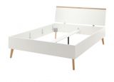Bett Helge in wei� und Eiche Riviera Einzelbett skandinavisch Liegefl�che 140 x 200 cm