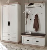 Garderobenschrank Rovola in Pinie wei� / Oslo Pinie Landhaus Garderobe oder gro�er Schuhschrank 107 x 201 cm