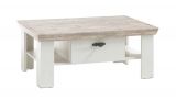 Couchtisch Rovola in Pinie wei� / Oslo Pinie Landhaus Beistelltisch mit Ablage und 2 x Schubkasten 109 x 69 cm