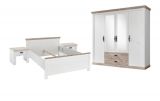 Schlafzimmer komplett Rovola in Pinie wei� / Oslo Pinie Landhaus Komplettzimmer mit Bett, Kleiderschrank und 2 x Nachttisch