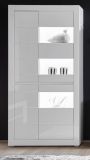 Vitrine Nobile in wei� Hochglanz und Stone Design grau Vitrinenschrank 100 x 198 cm