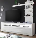 TV-Lowboard Nobile in Hochglanz wei� und Stone Design grau TV-Unterteil in Komforth�he 217 x 63 cm