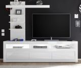 TV-Lowboard Nobile in Hochglanz wei� und Stone Design grau TV-Unterteil in Komforth�he 217 x 63 cm
