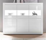 Highboard Nobile in wei� Hochglanz und Stone Design grau 164 x 131 cm