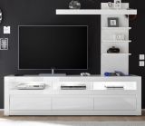 Wohnwand 2-tlg. Nobile in Hochglanz wei� und Stone Design grau TV-Lowboard und Wandregal 217 x 163 cm