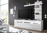 Wohnwand 2-tlg. Nobile in Hochglanz wei� und Stone Design grau TV-Lowboard und Wandregal 217 x 163 cm