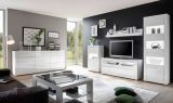 Wohnwand Nobile in Hochglanz wei� und Stone Design grau Anbauwand 4-teilig 302 x 198 cm