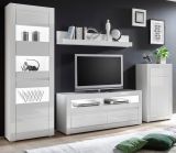Wohnwand Nobile in Hochglanz wei� und Stone Design grau Anbauwand 4-teilig 302 x 198 cm