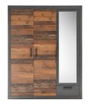 Kleiderschrank Ward in Old Used Wood Shabby Design mit Matera grau Dreht�renschrank 3-t�rig mit Spiegel 150 x 201 cm