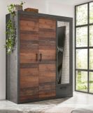 Kleiderschrank Ward in Old Used Wood Shabby Design mit Matera grau Dreht�renschrank 3-t�rig mit Spiegel 150 x 201 cm