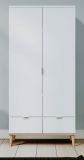Kleiderschrank Lundby in matt wei� mit Sonoma Eiche massiv Dreht�renschrank 2-t�rig skandinavisch 90 x 180 cm