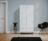 Kleiderschrank Lundby in matt wei� mit Sonoma Eiche massiv Dreht�renschrank 2-t�rig skandinavisch 90 x 180 cm