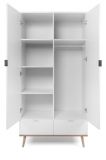 Kleiderschrank Lundby in matt wei� mit Sonoma Eiche massiv Dreht�renschrank 2-t�rig skandinavisch 90 x 180 cm