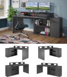 Schreibtisch Sektor dunklem Grau / Anthrazit,  mit Stauraum und 4 Stellvarianten 160 - 200 x 92 cm