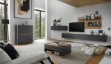 Wandpaneel Center in grau matt und Wotan Eiche H�ngeregal 155 x 80 cm