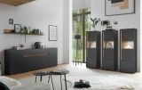 Wohnwand Center in grau matt und Wotan Eiche Set 2-teilig 300 x 180 cm