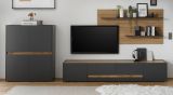 Wohnwand Center in grau matt und Wotan Eiche 3-teilig 343 x 180 cm mit XL-TV-Schrank