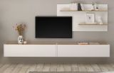 Wohnkombination Center in wei� und Wotan Eiche Wohnwand 3-teilig 300 x 180 cm mit XXL-Board und Wandpaneel