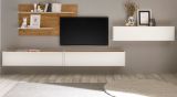 Wohnkombination Center in wei� und Wotan Eiche Wohnwand 4-teilig 400 x 180 cm mit XXL-Board und Wandpaneel