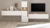 Wohnkombination Center in wei� und Wotan Eiche Wohnwand 3-teilig 350 x 155 cm