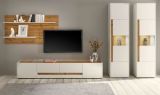 Wohnwand Center in wei� und Wotan Eiche Wohnkombination 4-teilig 400 x 197 cm mit XL-Board