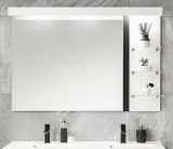 Badezimmer Spiegel Design-D in wei� Hochglanz und schwarz Badspiegel mit Ablage und LED Beleuchtung 120 x 85 cm