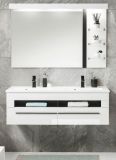 Badm�bel Set Design-D in wei� Hochglanz und schwarz Badkombination MIT Doppelwaschbecken und LED Beleuchtung 120 x 200 cm
