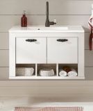 Waschbeckenunterschrank MIT Waschbecken Rovola in Pinie wei� / Oslo Pinie Landhaus Waschtisch Set h�ngend 81 x 56 cm