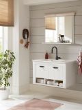 Badkombination Rovola in Pinie wei� / Oslo Pinie Landhaus Badm�bel Set 3-tlg. h�ngend MIT Waschbecken 81 x 200 cm