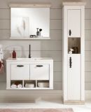 Badkombination Rovola in Pinie wei� / Oslo Pinie Landhaus Badm�bel Set 4-tlg. h�ngend MIT Waschbecken 143 x 200 cm