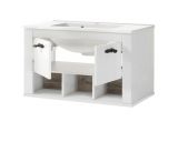 Badkombination Rovola in Pinie wei� / Oslo Pinie Landhaus Badm�bel Set 6-tlg. h�ngend MIT Waschbecken 205 x 200 cm
