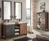 Badm�bel Set 2-teilig Auburn in Eiche Stirling und Matera grau Badkombination Waschbeckenunterschrank und Spiegel 61 x 205 cm