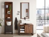 Badm�bel Set 2-teilig Auburn in Eiche Stirling und Matera grau Badkombination Waschbeckenunterschrank und Spiegel 81 x 205 cm