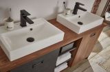 Badm�bel Set 5-teilig Auburn in Eiche Stirling und Matera grau Doppelwaschtisch inkl. 2 x Waschbecken 138 x 205 cm Badkombination