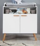 Babyzimmer Wickelkommode Svea in wei� matt mit Buche massiv Babym�bel Wickeltisch 96 x 105 cm