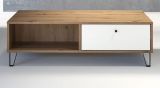 Couchtisch Linea in wei� matt und Eiche Artisan Beistelltisch mit 2 x Schubkasten 110 cm