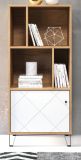 Regalschrank Linea in wei� matt mit Rautenoptik und Eiche Artisan B�cherregal 63 x 136 cm