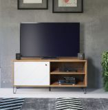 TV-Lowboard Linea in wei� matt mit Rautenoptik und Eiche Artisan TV-Unterteil 123 cm