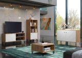 TV-Lowboard Linea in wei� matt mit Rautenoptik und Eiche Artisan TV-Unterteil 123 cm
