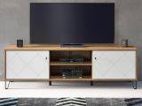 TV-Lowboard Linea wei� matt mit Rautenoptik und Eiche Artisan TV-Unterteil 183 cm mit Soft-Close