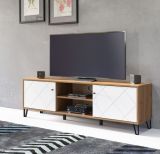 TV-Lowboard Linea wei� matt mit Rautenoptik und Eiche Artisan TV-Unterteil 183 cm mit Soft-Close