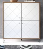 Highboard Linea in wei� matt mit Rautenoptik und Eiche Artisan Anrichte 123 x 136 cm