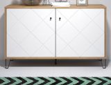 Kommode Linea in wei� matt mit Rautenoptik und Eiche Artisan Sideboard 123 cm