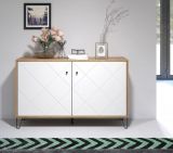 Kommode Linea in wei� matt mit Rautenoptik und Eiche Artisan Sideboard 123 cm