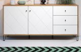 Sideboard Linea in wei� matt mit Rautenoptik und Eiche Artisan Kommode 183 cm
