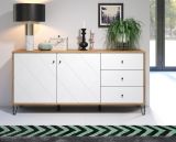 Sideboard Linea in wei� matt mit Rautenoptik und Eiche Artisan Kommode 183 cm