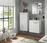 Badezimmer Kommode Dense in wei� Lack Hochglanz und Eiche Midischrank h�ngend / stehend 51 x 110 cm