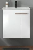 Waschbeckenunterschrank MIT Waschbecken Dense in wei� Lack Hochglanz und Eiche Waschtisch Set h�ngend 60 cm